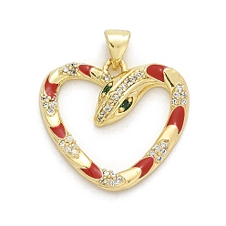 Коричневый Латунные подвески, с кубического циркония и эмали, сердце со змеиными чарами, коричневые, 21.5x23.5x5 мм, отверстие : 3.5x4.5 мм