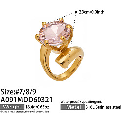 Pink 316 Кольца из нержавеющей стали с кубическими циркониями, алмаз, пасьянс кольца, золотые, розовые, размер США 7 (17.3 мм)