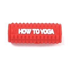 Red Gym Equipment Theme Silicone Focal Beads, How to Yoga Foam Roller, Red, 35x13mm, Hole: 3mm