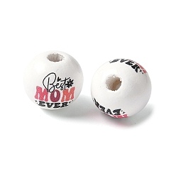 Слово Тема дня матери печатные деревянные европейские бусины, бусины с большим отверстием, круглые, лучшая мама на свете, слово, 16.5x14.5 мм, отверстие : 4 мм