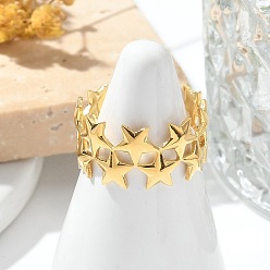 Золотой 304 открытые манжеты из нержавеющей стали для женщин, звезда, золотые, 10.5 мм, внутренний диаметр: регулируемый