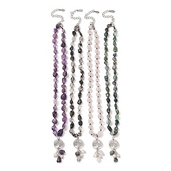 Смешанные камни Ожерелье с подвеской из натуральных смешанных драгоценных камней, жемчуга и циркония «Древо жизни», 316 ювелирные изделия из хирургической нержавеющей стали, 15.91 дюйм (40.4 см)