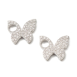 Платинированный Кулоны из экологически чистой латуни с прозрачным кубическим цирконием, долговечный, без свинца и без кадмия, бабочка, Реальная платина, 15.5x14x2 мм, отверстие : 4 мм
