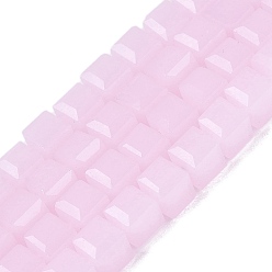Pearl Pink Imitation Jade Glass Beads Strands, Cube, Faceted, Pearl Pink, 7x7x6.5~7mm, Hole: 1.2~1.6mm, about 96~101pcs/strand, 25.39~28.54 inch(64.5~72.5cm)
