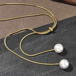 Золотой Ионное покрытие (IP) круглые белые акриловые украшения с имитацией жемчуга 304 круглые цепочки-лариаты из нержавеющей стали, золотые, 27.56 дюйм (70 см)