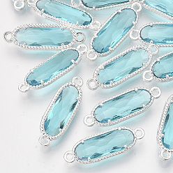 Небесно-голубой Стеклянные ссылки, с посеребренными выводами из экологически чистого сплава, граненые, овальные, голубой, 21x7x3 мм, отверстие : 1.2 мм