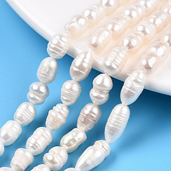Seashell Color Natural Cultured Freshwater Pearl Beads Strands, Baroque Keshi Pearl Rice Beads, Seashell Color, 8~15x5.7~7mm, Hole: 0.7~0.8mm, about 28~38pcs/strand, 12.99 inch(33cm)