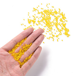 Yellow 12/0 Grade A Round Glass Seed Beads, Transparent Frosted Style, Yellow, 2x1.5mm, Hole: 0.8mm, 30000pcs/bag
