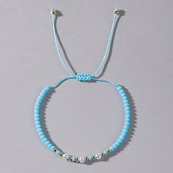 Темно-Голубой Элегантные браслеты из плетеного бисера с имитацией жемчуга, стекла и латуни для женщин., рондель, глубокое синее небо, 11.02 дюйм (28 см)