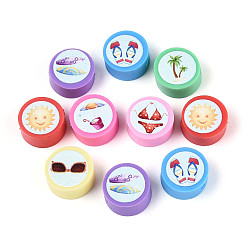 Разноцветный Печатные бусины из полимерной глины ручной работы, плоско-круглые, красочный, 9~10x4~5 мм, отверстие : 1.8~2 мм