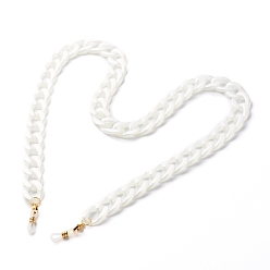 White Acrylic Curb Chain Eyeglasses Chains, Neck Strap for Eyeglasses, with 304 Stainless Steel Jump Rings, Lobster Claw Clasps, Rubber Loop Ends, White, 710x16.5mm