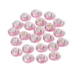 Бледно-Розовый Rondelle смолы европейские шарики, бусины с большим отверстием, с блестящим порошком и двойными сердечниками из платиновой меди, розовый жемчуг, 13.5x8 мм, отверстие : 5 мм
