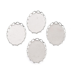 Stainless Steel Color 316 Surgical Stainless Steel Tray Settings, Lace Edge Bezel Cups, Oval, Stainless Steel Color, 26x19x3mm
