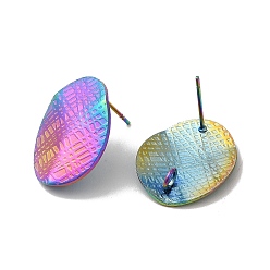 Rainbow Color Ионное покрытие (ip) 304 детали серег из нержавеющей стали, с вертикальной петлей, текстурированный овал, Радуга цветов, 20x16 мм, отверстие : 2.5 мм, штифты : 0.7 мм