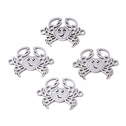 Нержавеющая Сталь Цвет Устойчивы к потускнению 201 соединители из нержавеющей стали, лазерная резка, краб, цвет нержавеющей стали, 14x19.5x1 мм, отверстие : 1.4 мм