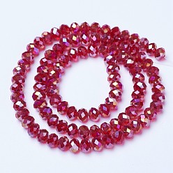 FireBrick Electroplate Glass Beads Strands, AB Color Plated, Faceted, Rondelle, FireBrick, 2.5x2mm, Hole: 0.4mm, about 199pcs/strand, 13.4 inch(34cm)