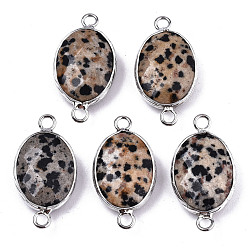 Далматинских Джаспер Натуральные далматинские яшмовые ссылки / коннекторы, латунная кромка платинового цвета, граненые и овальные, 27.5x14~15x6 мм, отверстие : 2 мм