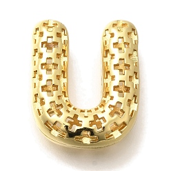 Letter U Латунные подвески, подвески с полыми буквами, стойки покрытие, долговечный, без кадмия и без свинца, Буква U, 22x18x7.5 мм, отверстие : 5x2.7 мм