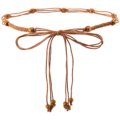 Перу 1 шт. пояса из вощеного шнура в этническом стиле, плетеные из веревки, пояс с кисточками, узел на талии, тонкие ремни с круглыми деревянными бусинами, Перу, 1700x13x12 мм