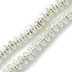 с Покрытием Серебра Гальванические бусины из натуральной лавы, рондель, блюдце бусины, со серебряным покрытием, 8.5x4.5 мм, отверстие : 1.8 мм, около 85 шт / нитка, 15.59'' (39.6 см)