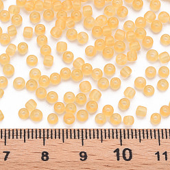 Oro 8/0 transparentes perlas de cristal de la semilla, agujero redondo, colores esmerilado, rondo, oro, 3~4x2~3 mm, agujero: 0.8 mm, sobre 15000 unidades / libra
