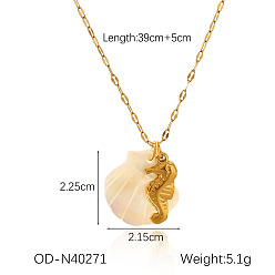 Sea Horse Женские ожерелья с подвесками из натуральной ракушки и нержавеющей стали в виде 304 цепочек, реальный 18 k позолоченный, старинный белый, морской конек, 15.35 дюйм (39 см)