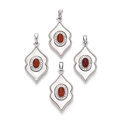 Красный Агат Натуральный сердолик (окрашенный и подвергнутый термической обработке) с подвесками из ракушек., Подвески для губ с латунными микропаве из прозрачных кубических цирконий., платина, 27.5x15x4.5~6 мм, отверстие : 5x2 мм