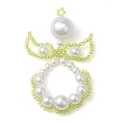 Желто-Зеленый Стеклянные бусы большие подвески, с жемчугом, ангел, желто-зеленый, 56x40x12 мм, отверстие : 1.2 мм