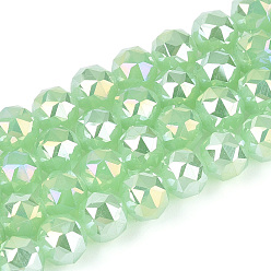 Светло-зеленый Нити из круглых бусин из искусственного нефрита с цветным покрытием, граненые, светло-зеленый, 7.5~8.5x7~7.5 мм, отверстие : 1.2~1.6 мм, около 25~26 шт / нитка, 6.89~7.48'' (17.5~19 см)