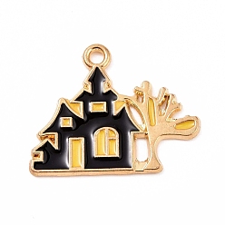 Золотой Подвески из эмали и сплава, дом с очарованием дерева, золотые, 20.5x25x1 мм, отверстие : 1.5 мм