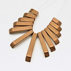 с Покрытием Меди Прямоугольные немагнитные синтетические гематитовые бусины нити, подвески с градуированными веерами, фокусные бусы, с медным покрытием, 12~30x4x4 мм, отверстие : 1 мм, около 13 шт / нитка, 1.96 дюйм