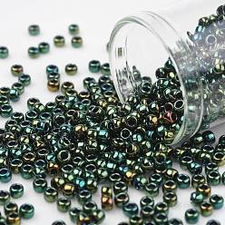 (507) Green Iris Higher Metallic Toho runde Rocailles, japanische Rocailles, (507) grüne Iris höher metallisch, 8/0, 3 mm, Bohrung: 1 mm, über 222pcs / Flasche, 10 g / Flasche
