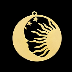 Золотой 304 подвески из нержавеющей стали, лазерная резка, Вс & луна, золотые, 32x30x1 мм, отверстие : 1.5 мм