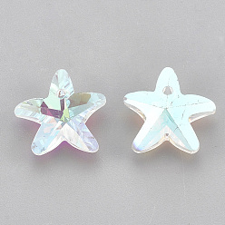 Crystal AB Glass Rhinestone Charms, Starfish/Sea Stars, Crystal AB, 14x15x7mm, Hole: 1.5mm