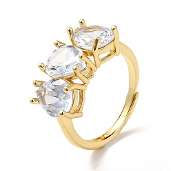 Настоящее золото 18K Прозрачное регулируемое кольцо в форме слезы из кубического циркония, украшения из латуни для женщин, реальный 18 k позолоченный, размер США 6 3/4 (17.1 мм)