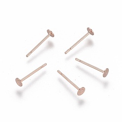 Rose Gold 304 Stainless Steel Stud Earring Findings, Flat Round, Rose Gold, 3x0.3mm, Pin: 0.7mm