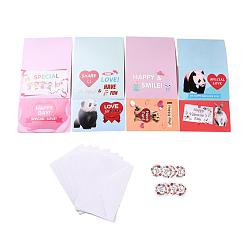 Heart Rectangle Paper Greeting Cards, with Rectangle Envelope and Flat Round Self Adhesive Paper Stickers, Valentine's Day Wedding Birthday Invitation Card, Valentine's day Themed Pattern, 198x149x0.3mm
