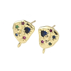 Темно-Синий Латунные серьги-гвоздики из циркония, стойки покрытие, прочное покрытие, золотые, темно-синий, 13.5x10 мм, отверстие : 0.9 мм, штифты : 0.8 мм