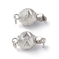 Platinum Rack Plating Brass Box Clasps, Round with Triangle Pattern, Platinum, 15x8mm