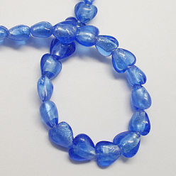 Royal Blue Handmade Silver Foil Glass Beads, Heart, Royal Blue, 28x24~28x15~17mm, Hole: 2mm