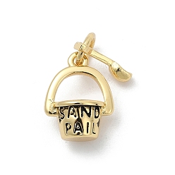 Настоящее золото 18K Латунь эмаль прелести, с прыжковых колец, ведро для песка с подвесками в виде лопаты, стойки покрытие, без кадмия и без свинца, прочное покрытие, реальный 18 k позолоченный, 11.5x9x6 мм, отверстие : 3.5 мм