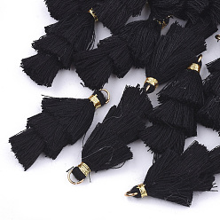 Черный Кулон с кисточкой из поликоттона (полиэстер), с железной фурнитурой, золотые, чёрные, 39~40x19~26x6~7 мм, отверстие : 4 мм