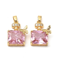 Бледно-Розовый Латунные микро проложить кубического циркония подвески, без кадмия и без свинца, флакон для духов в форме бабочки, реальный 18 k позолоченный, розовый жемчуг, 19x15x7.5 мм, отверстие : 5x2.5 мм