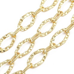 Настоящее золото 18K Цепи из кованой латуни с текстурированными овальными звеньями, с катушкой, несварные, без свинца и без кадмия, долговечный, без свинца, без никеля и без кадмия, реальный 18 k позолоченный, ссылка: 20x11x1мм и 12.5x6.5x1.5мм