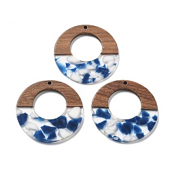 Морской Синий Подвески из смолы и ореха, плоско-круглые, Marine Blue, 38x3 мм, отверстие : 2 мм