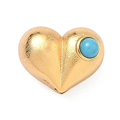 Сердце Латунные бусины, С бисером бирюзы смолы, реальный 24 k позолоченный, сердце, 8.5x11x7 мм, отверстие : 1.6 мм