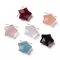 Смешанные камни Смешанный натуральный зеленый кварц, Топаз нефрита, Красный нефрит, обсидиан, розовый кварц, брелоки с кристаллами кварца (доставляются в случайном порядке), звезда, граненые, 13~13.5x14~14.5x6~6.5 мм, отверстие : 0.8 мм