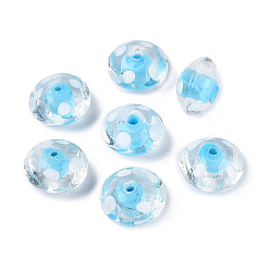 Light Sky Blue Handmade Lampwork Beads, Bead in Bead, Flying Saucer with Polka Dot, Light Sky Blue, 13~15x9~10.5mm, Hole: 0.8~1.8mm, about 50pcs/strand, 16.93~18.90 inch(43~48cm)