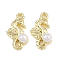 Sea Horse Подвески из сплава и АБС-пластика с жемчугом, стойки покрытие, золотые, очарование морского конька, 16x9x5 мм, отверстие : 1.4 мм