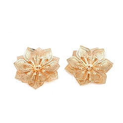 Light Gold Brass Filigree Cabochons, Flower, Light Gold, 28x26x3.5mm